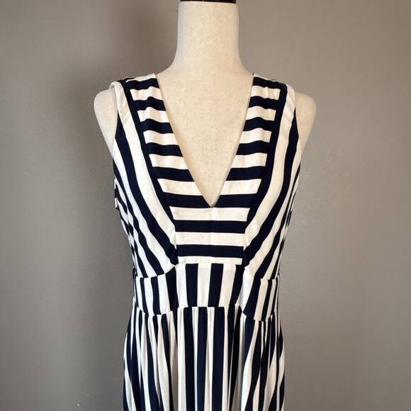 Boden Olympia Jersey Maxi Dress Size 10 L French Navy Ivory Stripe Pocket V-Neck - Picture 3 of 9